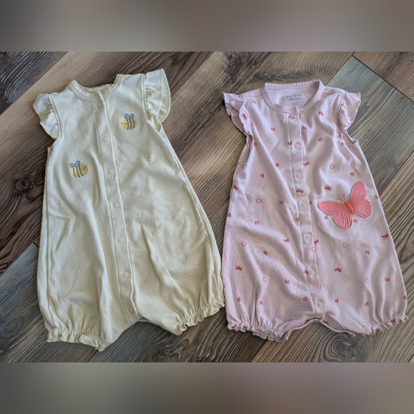 Carter's Child of Mine Baby Girl Sleeveless Romper 2 PC Set Butterfly Bee 12 M - Picture 1 of 4